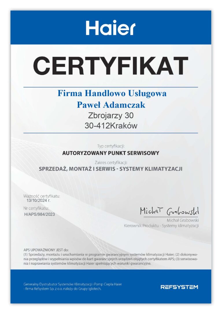 Certyfikat autoryzowany HAIER_page-0001.5a3d16ae07a9e321732c